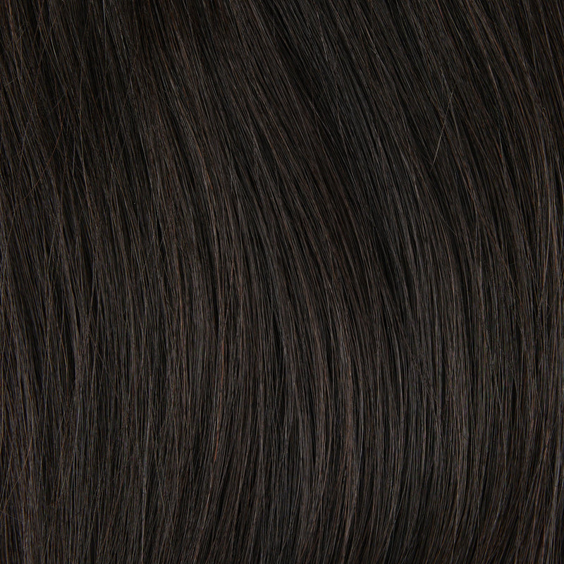 Close-up of hair in #1B Darkest Brown.