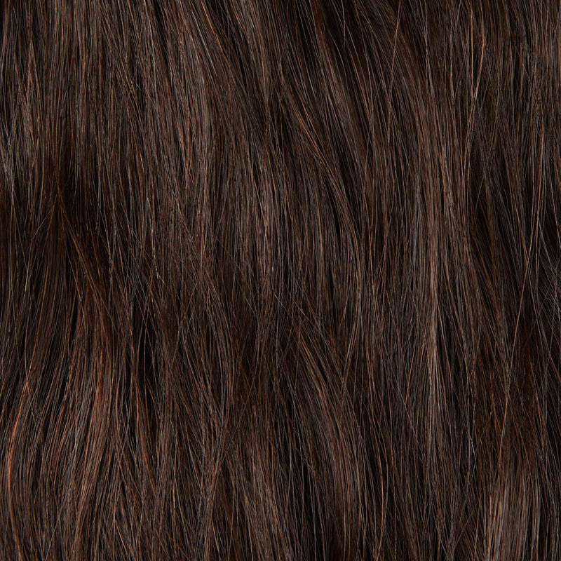 Close-up of hair in #3 Dark Brown / Reddish Tones.