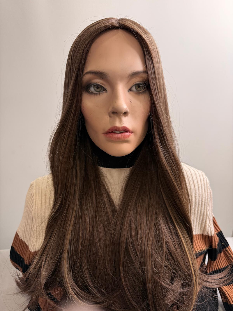Mazali Silk French Top Wig | 18″ #14/8 — front view, item 51