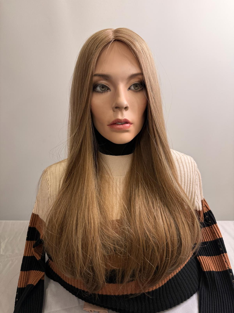 Mazali Silk French Top Wig | 18″ #24/14/12 — front view, item 55