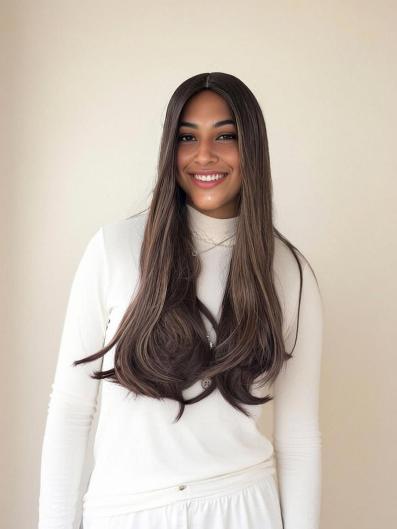 Silk French Top Wig - #12-4-6 - Medium Brown W/ Blond Highlights