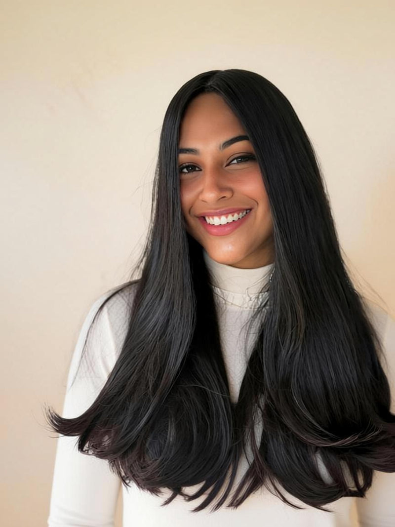 Silk French Top Wig - #1B Darkest Brown