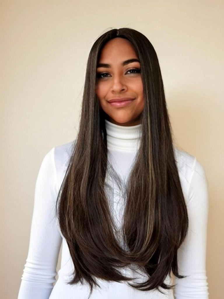 Silk French Top Wig - #2-12 - Dark Brown W/ Blond Highlights
