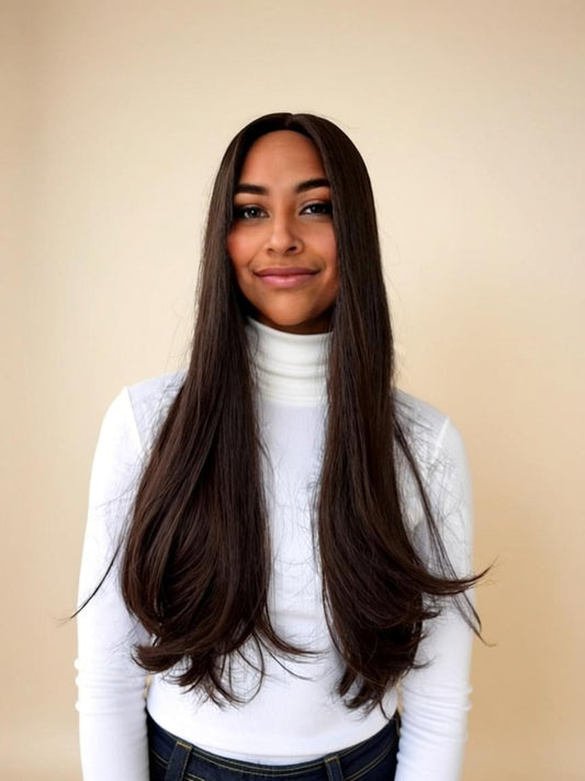 Silk French Top Wig - #3 - Dark Brown W/ Reddish Tones