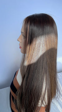 Side view of the Mazali lace top wig facing left