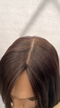 Close view of the Fortune wig's crown and parting