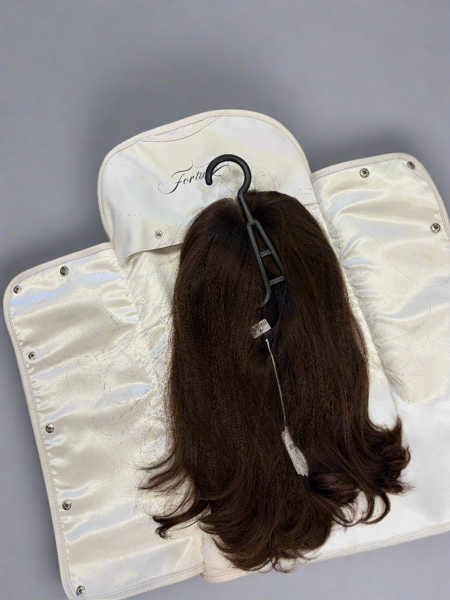 Faux Leather | White Wig Travel Bag with Dual-Use Hanger