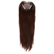 A Mini Mono Topper in #4-6 Dark-Medium Brown / Ash Undertones, shown on white with the mono base and clips at the top.