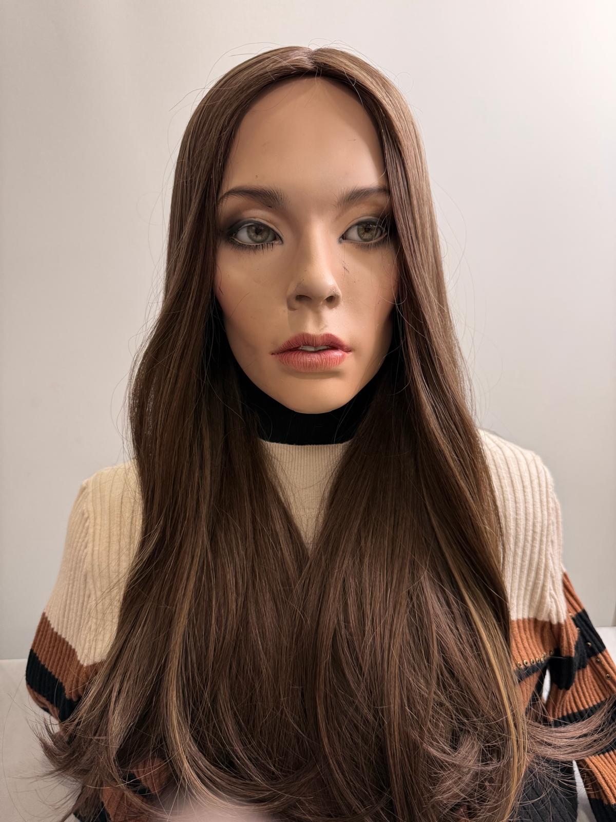 Mazali Silk French Top Wig | 18″ #14/8 — front view, item 51