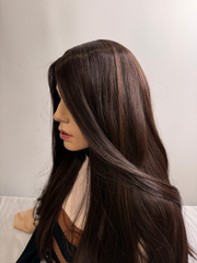 Mazali Silk French Top Wig | 20″ #2/8/6RT2 — side view, item 60