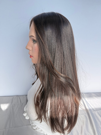 Tuni lace front wig on a mannequin, opposite side view.