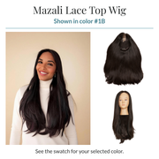 Mazali Lace Top wig shown in color #1B: model, inside cap and mannequin. See the swatch for your selected color.