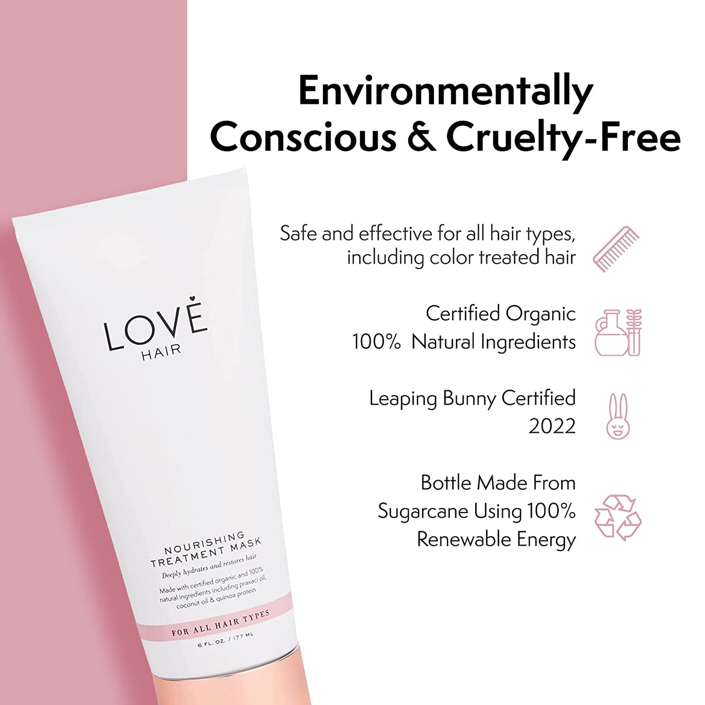 Love Hair Nourishing Hair Mask Hydrates and Restores, Effective on All Hair Types | No Parabens, No Sulfates, No Synthetic Fragrances, 100% Naturally Derived, Cruelty Free, Vegan